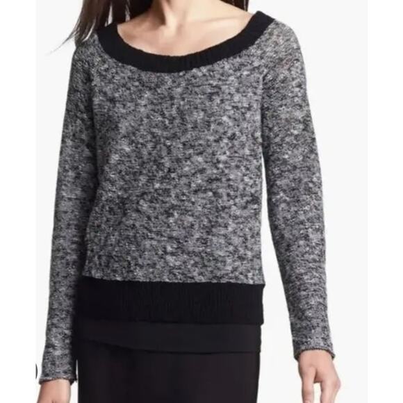 Eileen Fisher Black Heathered Linen Twist Scoop Neck Sweater M - Picture 1 of 9